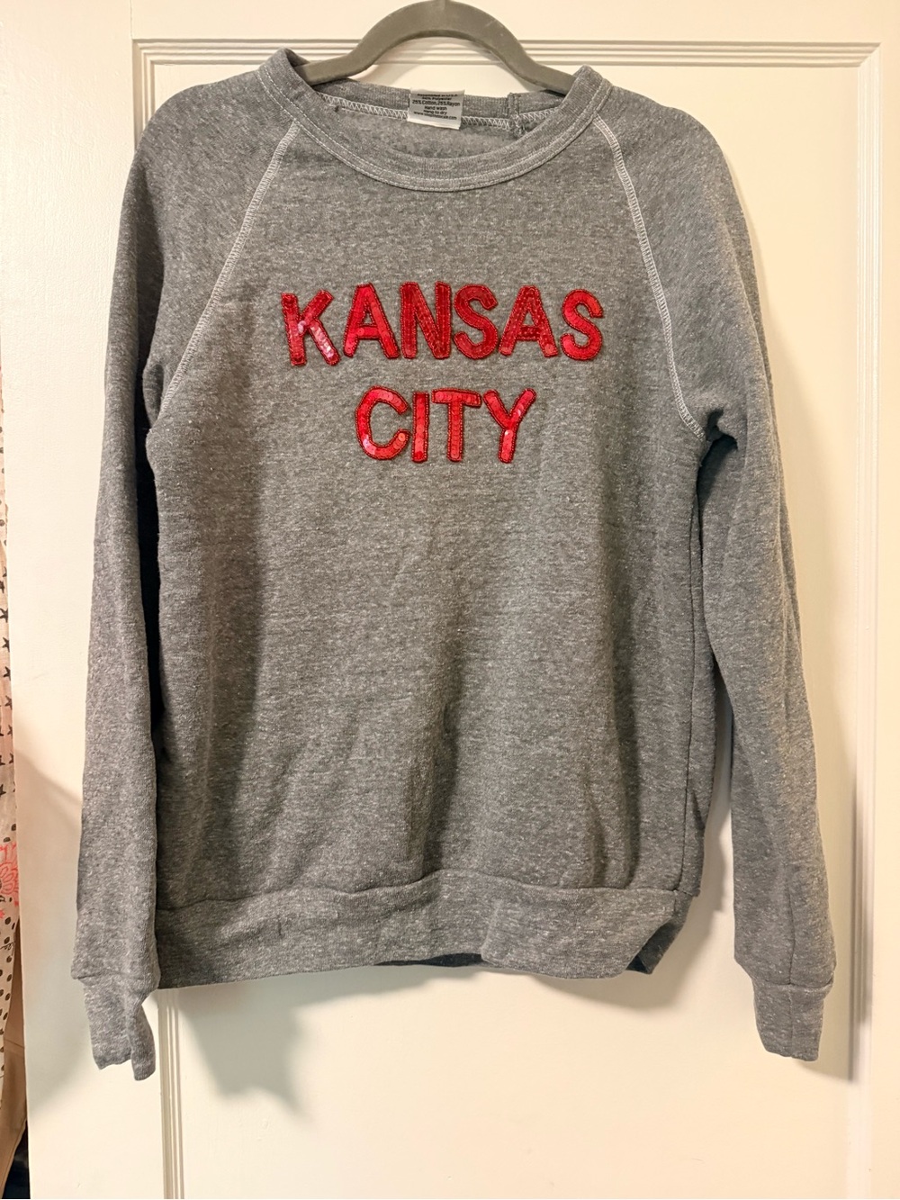Gray Sweatshirt with Red "Kansas City" Appliqué